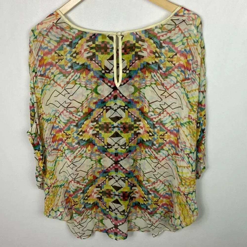 Anthropologie Bohemian Print Blouse Poncho Size XS Conditions Apply Top Hippie‎ - Picture 10 of 10